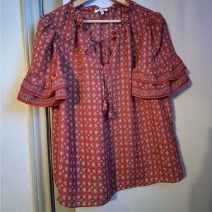 Max studios red blouse with large frill sleeves